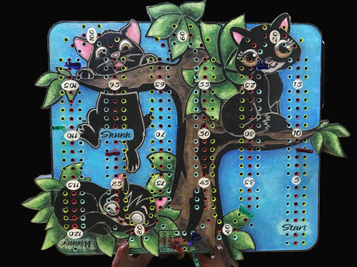 Decorative board with black cat illustrations.