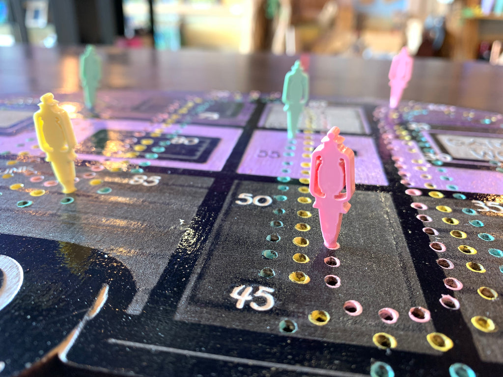 Board game with colorful pieces on a table